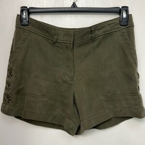 WHBM “The 5” Short” Army Green colored,decorative crisscross side stitches